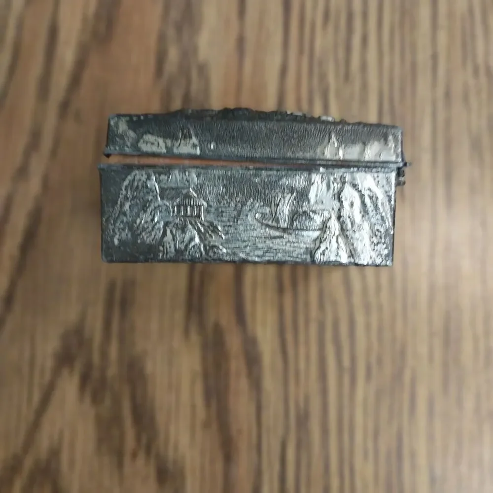 Vintage Ornate Silver Tone Trinket Box Wood Lined 3D Dragon Hinged Japan